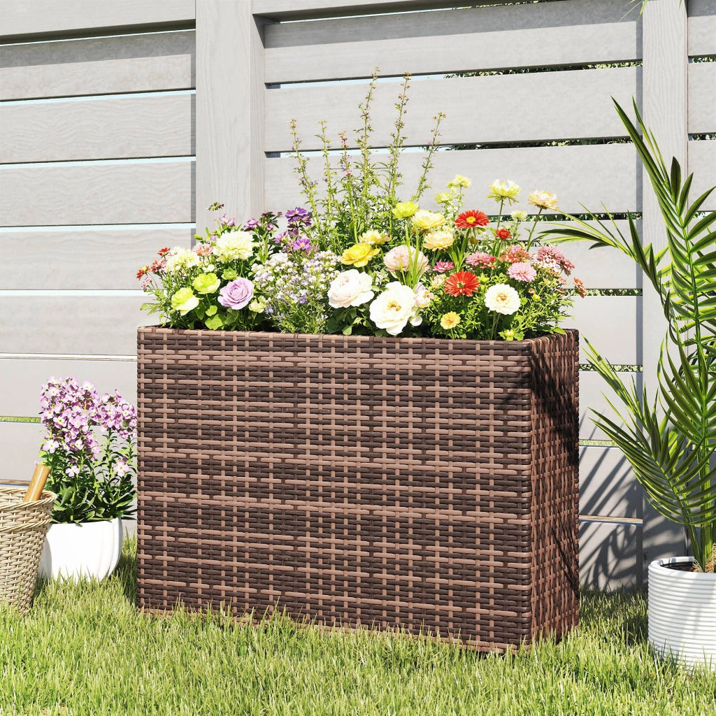 Letto per Orto Rialzato da Esterno 45L in Rattan, con Fori di Drenaggio e Piedini Regolabili, Marrone
