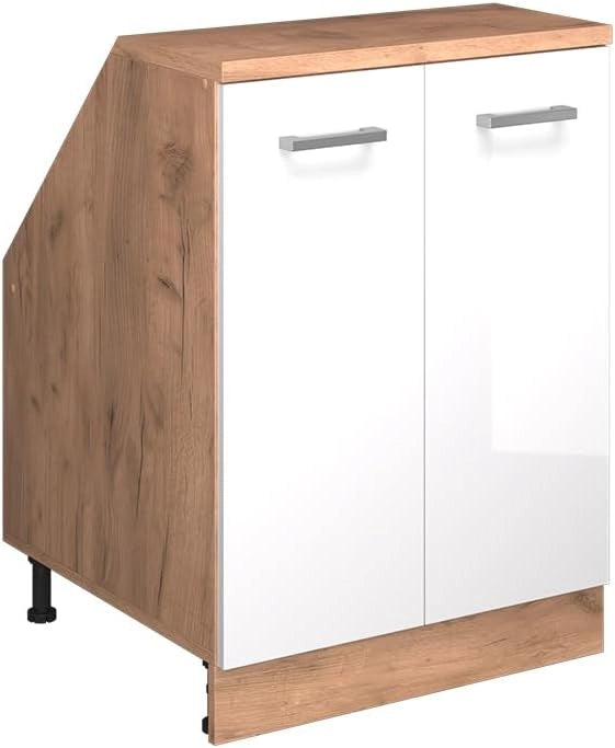 Mobile sottotetto Rion, Bianco lucido, 60 x 81.6 cm con 2 porte, carcassa 60 cm profondità, adatto per il salvaspazio sotto tetti spioventi