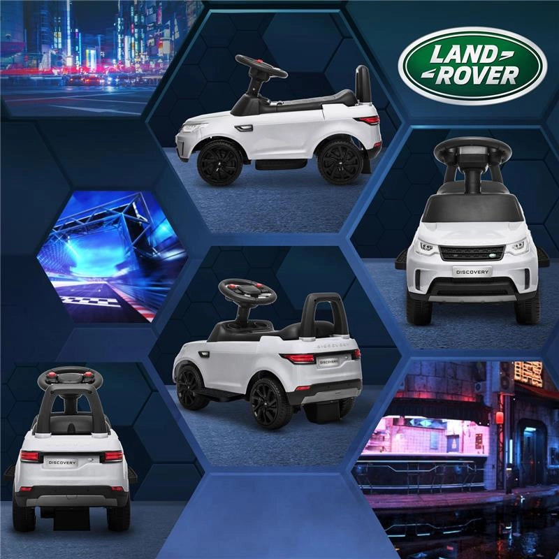 MACCHINA PER BAMBINI CON LICENZA LAND ROVER 6V FUNZIONAMENTO ELETTRICO E A SPINTA VELOCITÀ 3KM/H BIANCO