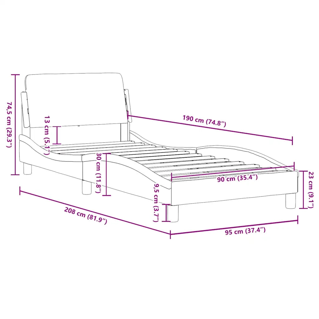 Struttura letto Dover Grigio Chiaro 90x190 cm in Tessuto 373317