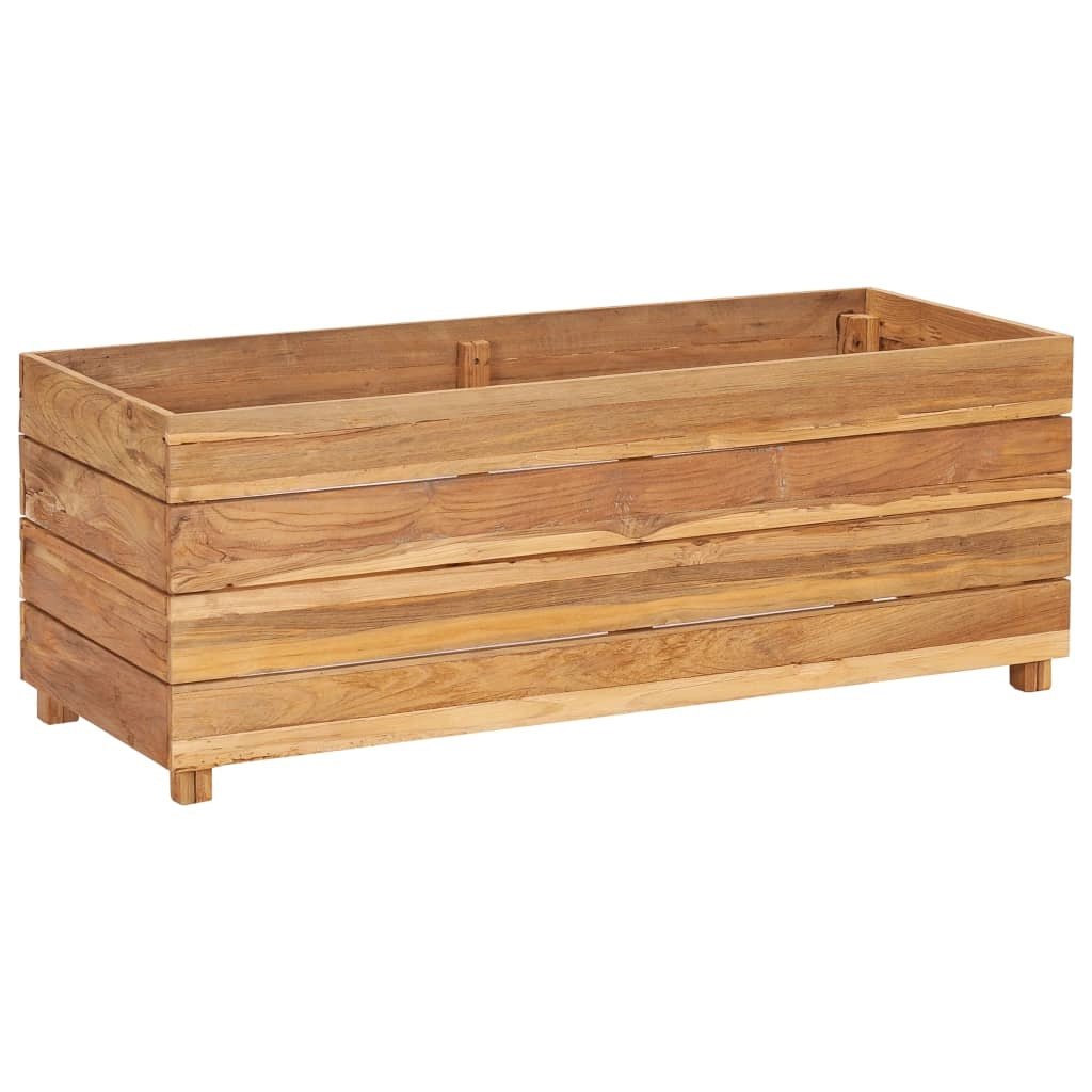 Aiuola rialzata con fioriera 100 x 40 x 38 cm legno di teak riciclato e acciaio 02_0000895