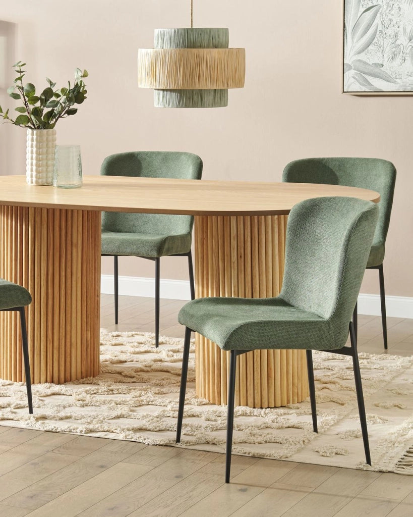 Set di 2 sedie da pranzo in tessuto poliestere con texture a maglia verde soggiorno e camera da letto