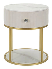 Comodino con cassetto crema, metallo dorato, piano in similmarmo 42x48cm Montpellier