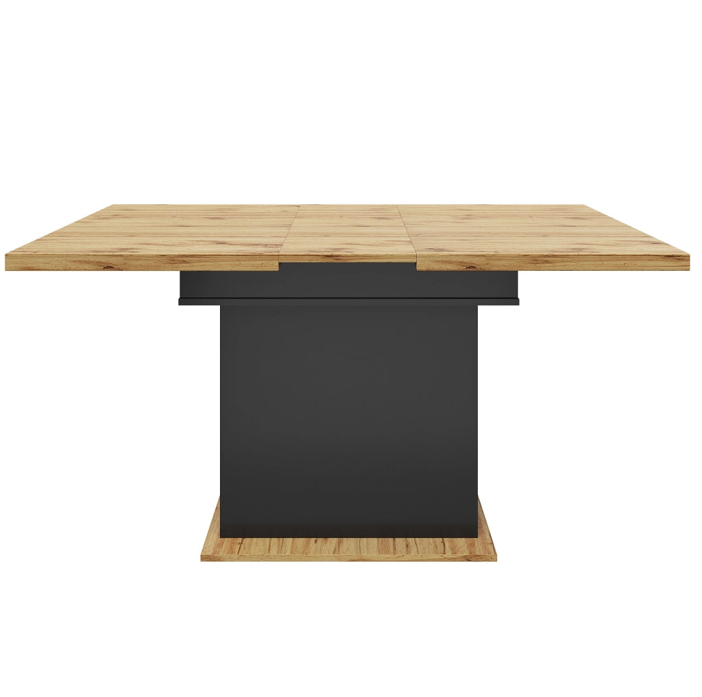 Tavolo da pranzo allungabile 110-140x80x75 cm con vano contenitore; MDF nero e naturale