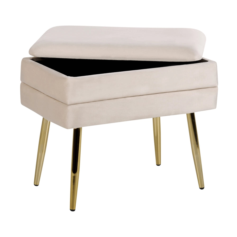 Panca contenitore per la camera da letto Rivestimento in velluto di poliestere beige chiaro Gambe dorate Design glam Mobili da soggiorno in tinta unita