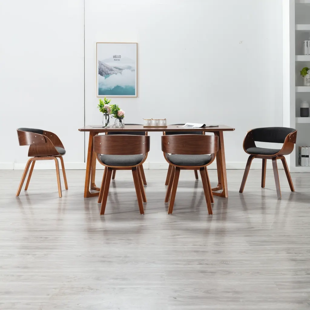 Sedie da Pranzo 6 pz Legno Curvato e Tessuto Grigio 278861