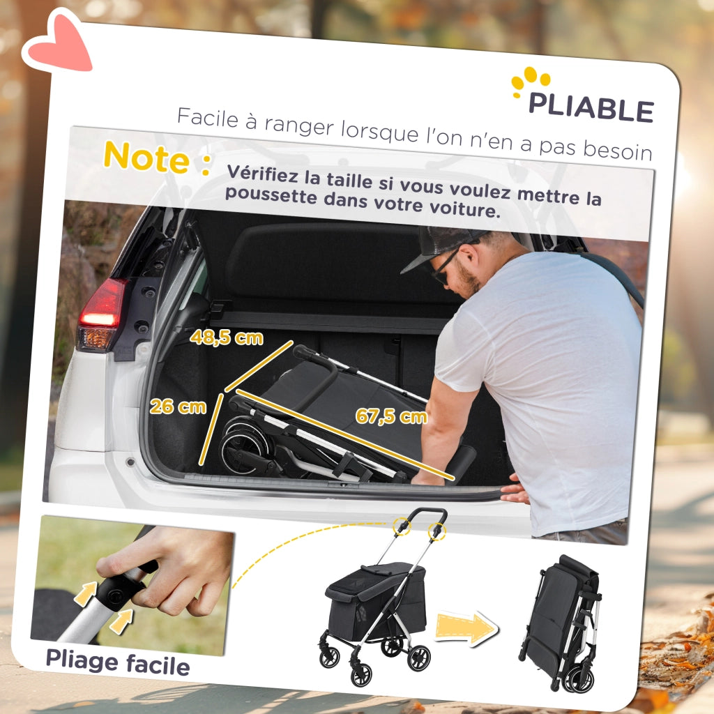 Carrello per cani ¨C zephmum ¨C 4 ruote pieghevole cuscino lavabile grigio
