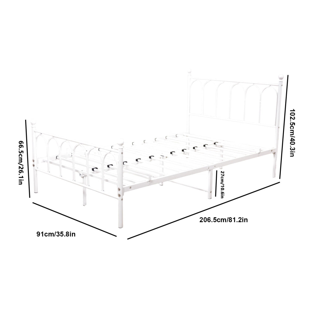 Letto singolo 90x200 cm in acciaio con rete a doghe e spazio sottoletto; bianco