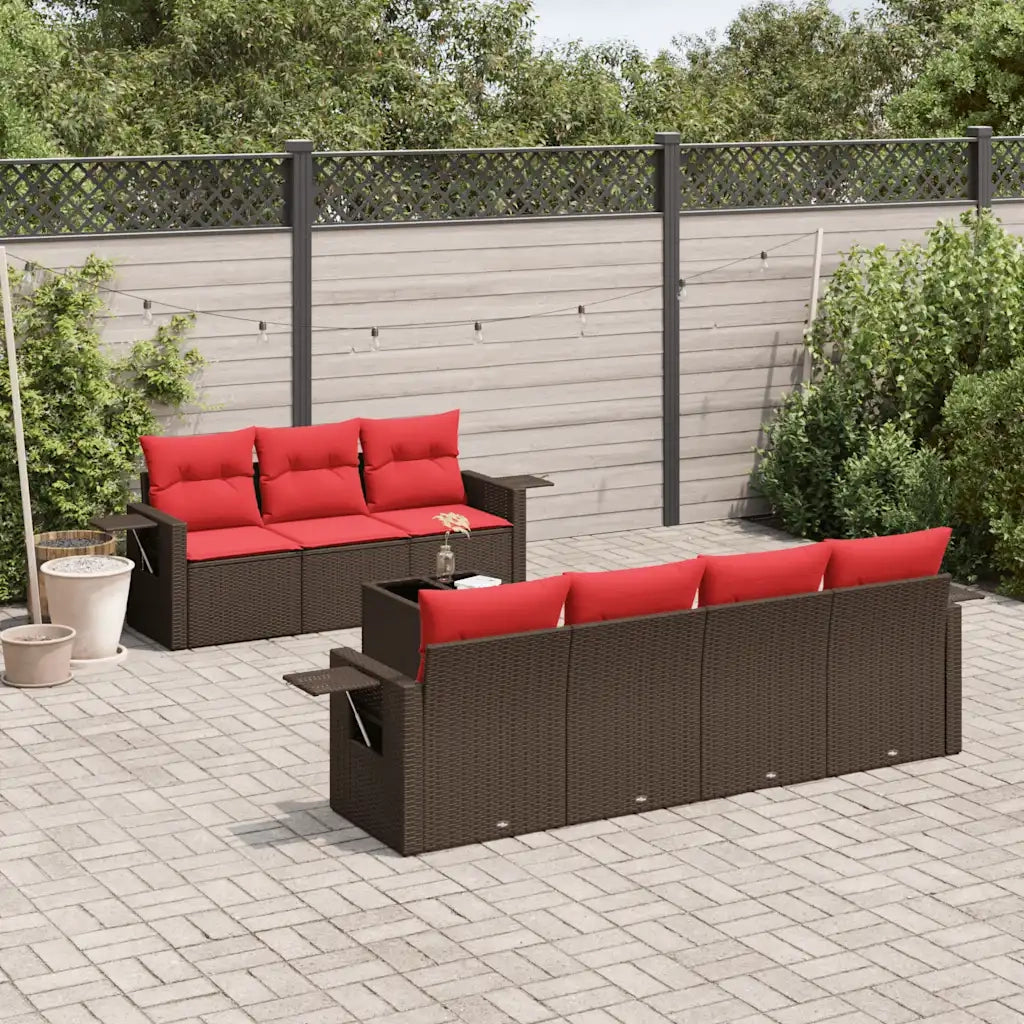 Set Divani da Giardino 8 pz con Cuscini Marrone in Polyrattan 3219933