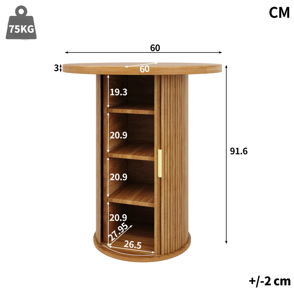 Tavolo bar rotondo con spazio contenitore 60x60x91;6 cm in MDF e metallo; effetto legno