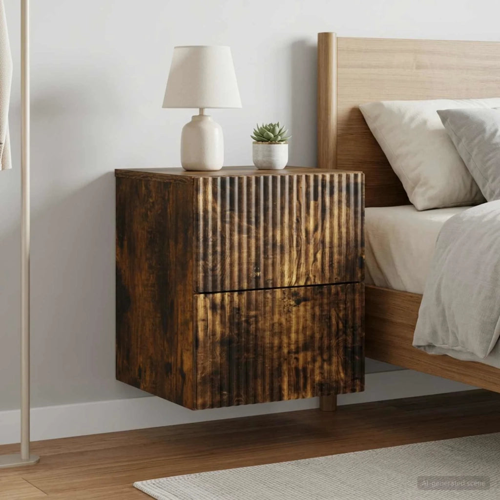 Mobiletto da notte a muro 2 pcs Rovere Fumo 33 x 34,5 x 40 cm 898476