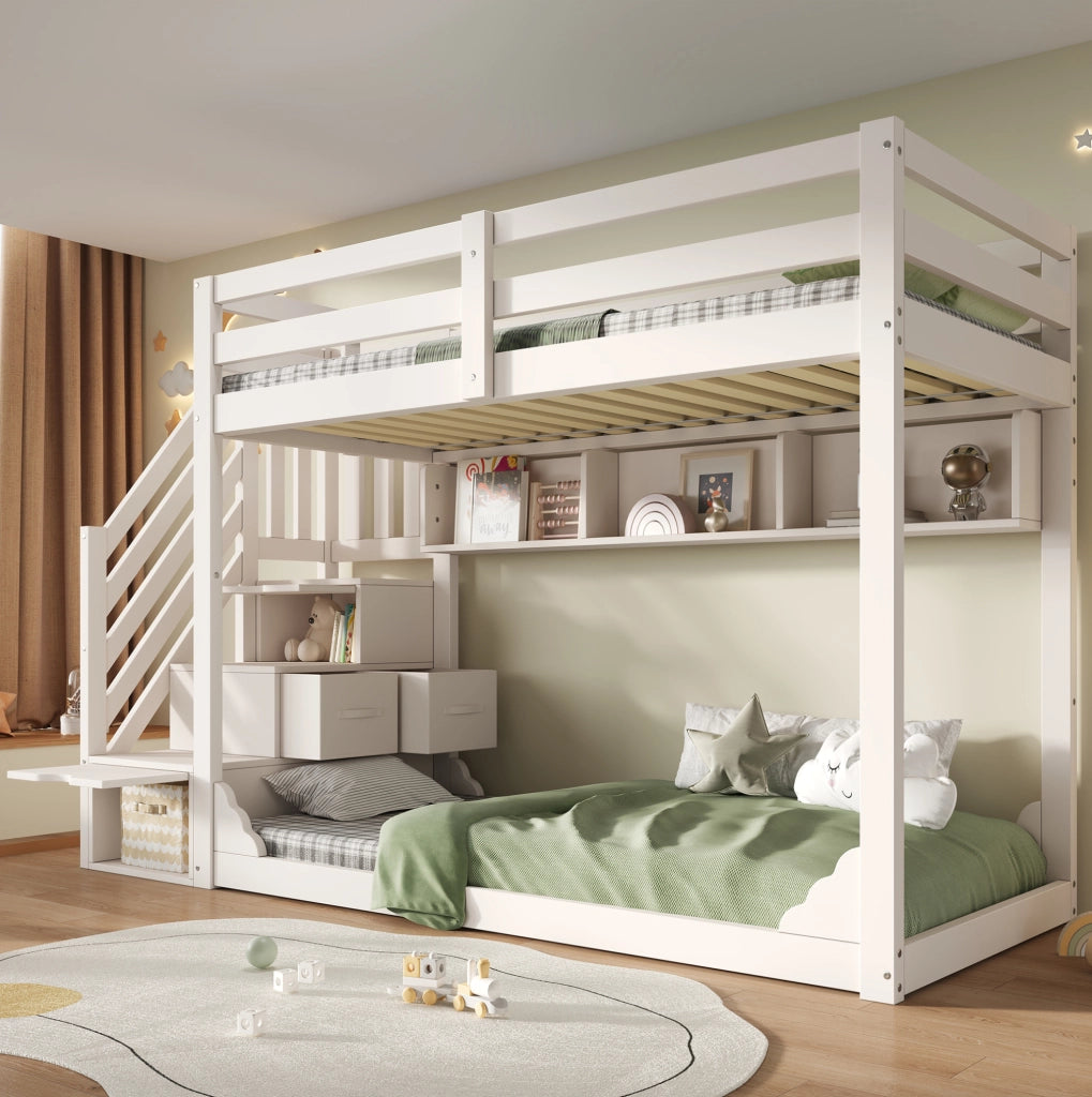 Letto a castello per bambini con scala contenitore e spazio salvaspazio