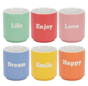 Set di 6 bicchieri per caffè/tè in porcellana, 180 ml, forma compatta, con rilievo, per uso quotidiano