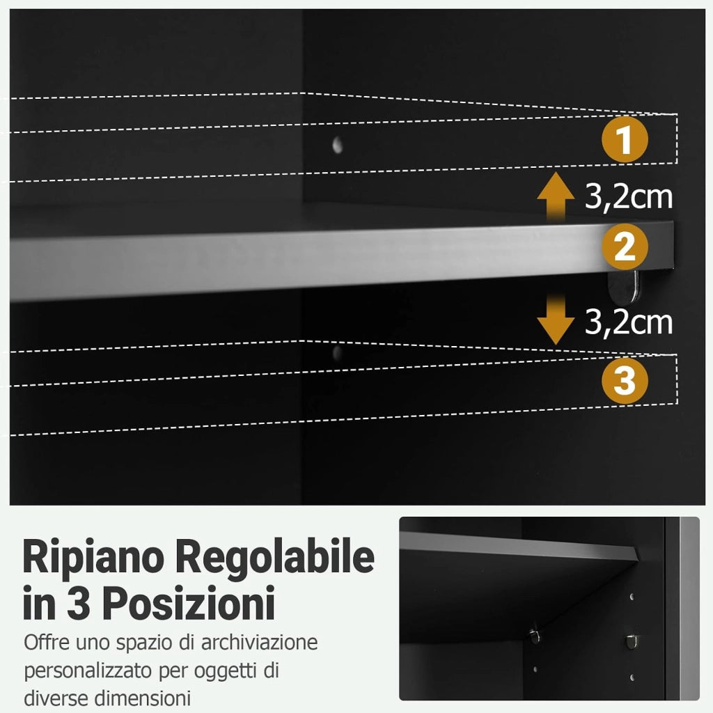 Mobile da Bagno da Parete, Mobiletto Salvaspazio a Muro a 2 Ante con Ripiano Aperto e Ripiano Regolabile, Armadietto per Cucina, Soggiorno e Ingresso, 60 x 21 x 75 cm (Nero)