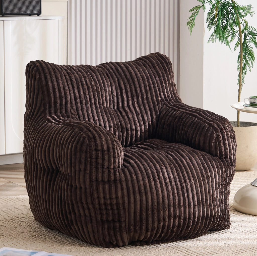 Pouf Sacco Imbottito in Velluto a Coste 100x94x70 cm; con Memory Foam; Marrone; per Interni
