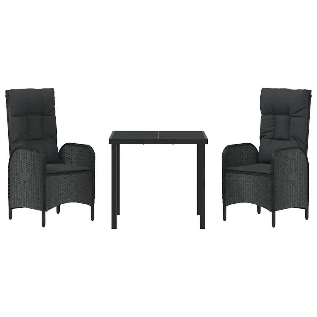 Set da Pranzo per Giardino con cuscino 3 pcs Nero polyrattan