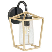 Lampada da parete per esterni in metallo nero e vetro dorato 33 cm applique da giardino