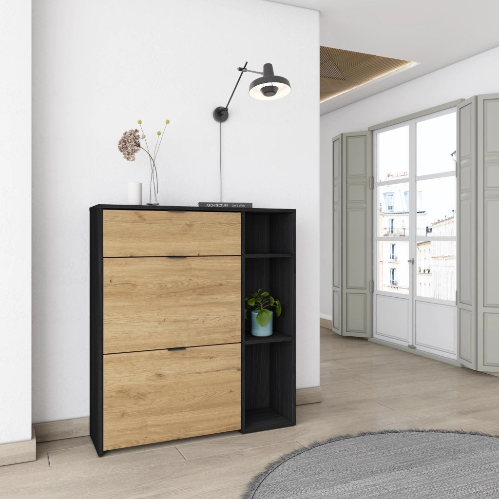 Scarpiera Ingresso, 90x27x102cm, 10 paia di scarpe, Armadio, Nero e rovere