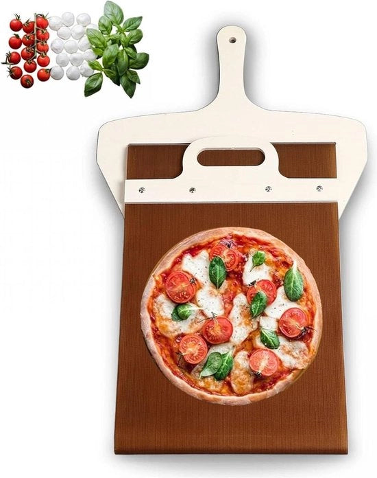 Piastra di scorrimento in legno per pizza con maniglia - Piastra per pizza non adesiva - Forni per pizza fai da te - Assistente cucina
