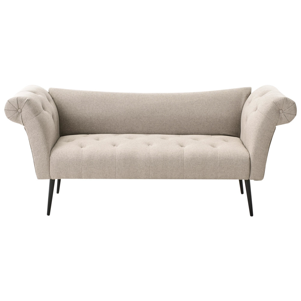 Chaise Longue in tessuto marrone chiaro e Gambe con gambe in metallo dorato