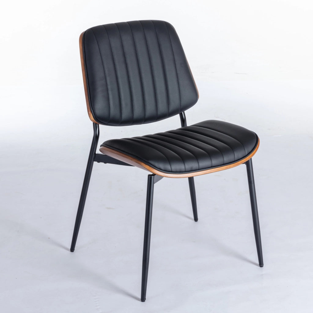 Sedie da Pranzo Set 2 Pezzi Retr¨° ¨C MINIMAL ¨C Similpelle Nera, Schienale Legno, Gambe Metallo