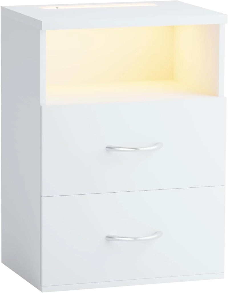 ® Comodino Set da 2 Illuminazione LED Touch 40x28x55cm in Legno 2 Cassetti Camera da Letto Tavolino Comodini
