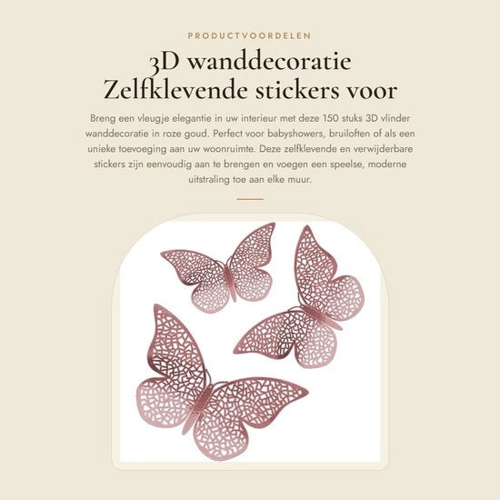Decorazioni per Parete 3D 150 pezzi - Sticker a Parete Decorativo Rosa Oro - Sticker Rimovibili - Ideali per Feste di Compleanno Bambini/ Matrimonio - Incluso Adesivo Bicomponente - Sticker per Parete Decorativo