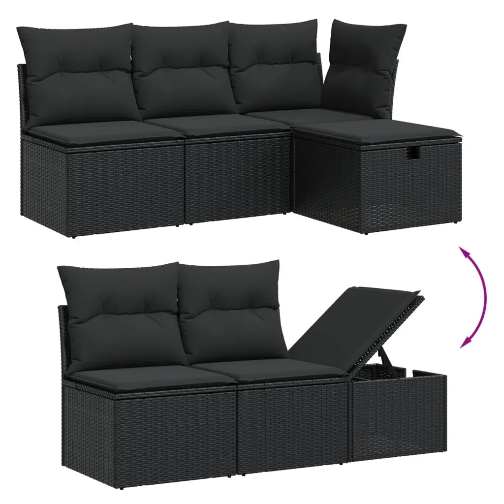 Set Divano da Giardino 6 pz con Cuscini Nero in Polyrattan 3264091