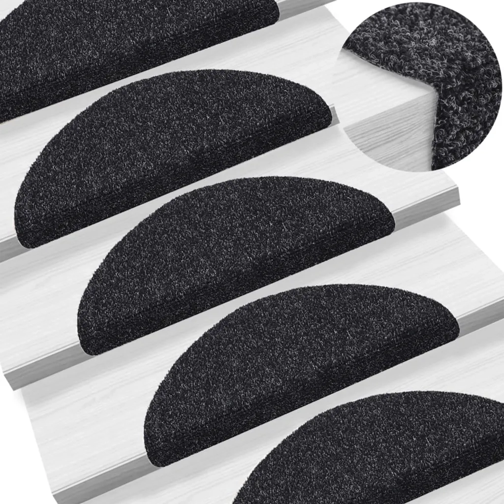 Tappetini per scale autoadesivi 15 pz 56x17x3 cm neri semicircolari 132692