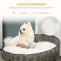 Cuccia per Cani e Gatti Rialzata Ø60x32 cm in Rattan Grigio Scuro