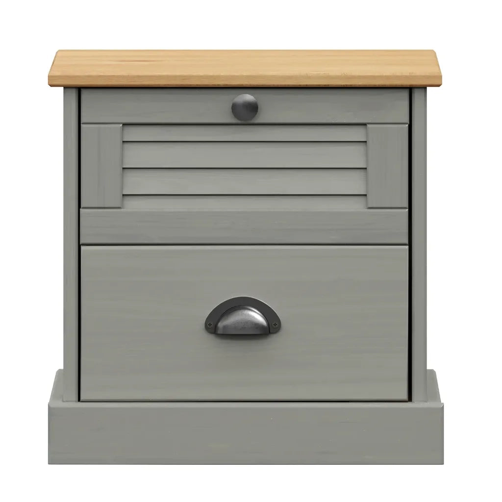 Comodino VIGO Grigio 42x35x42 cm in Legno Massello di Pino 353159