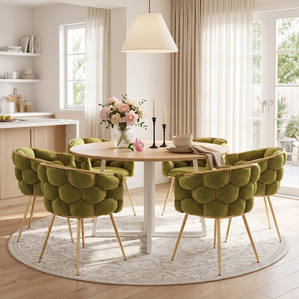 SEDIA moderna in velluto, Set da 2 pezzi, colore oliva, struttura in metallo