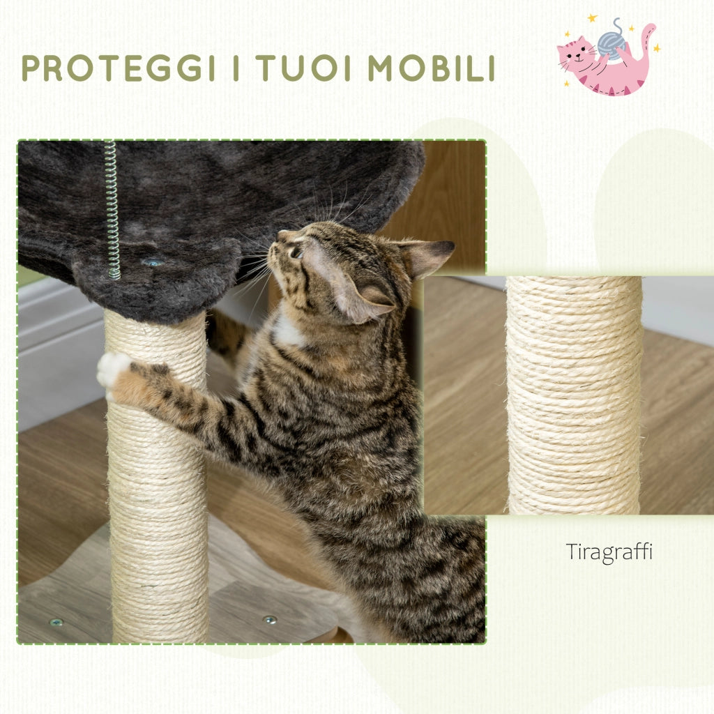 Tiragraffi per Gatti con Amaca ¨C zephmum ¨C Legno, Sisal, Grigio, 53.5x53.5x66 cm