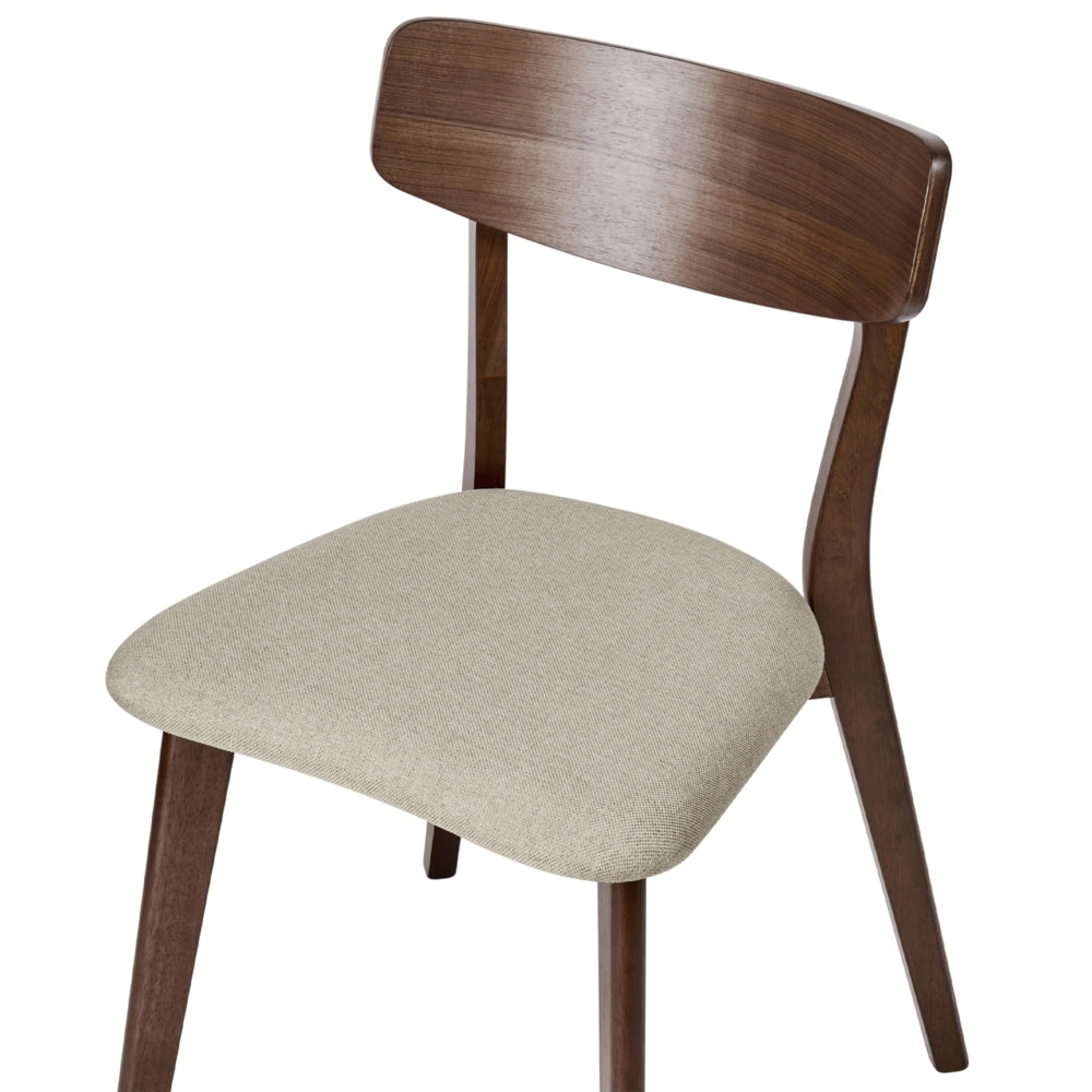 Set di 2 sedie da pranzo con seduta in tessuto beige e struttura in legno massiccio marrone retrò senza braccioli