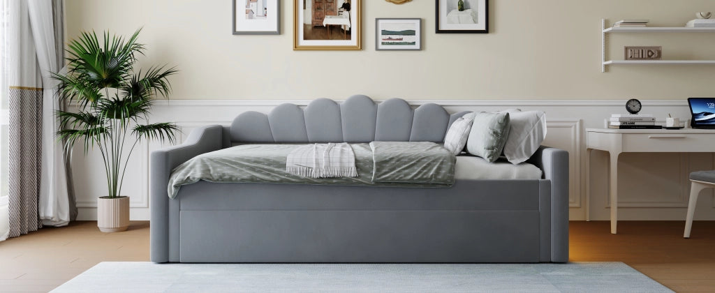 DESMIU Divano Letto 140 × 200 cm 2 Posti con LED, letto estraibile, senza materasso, in MDF e compensato, grigio