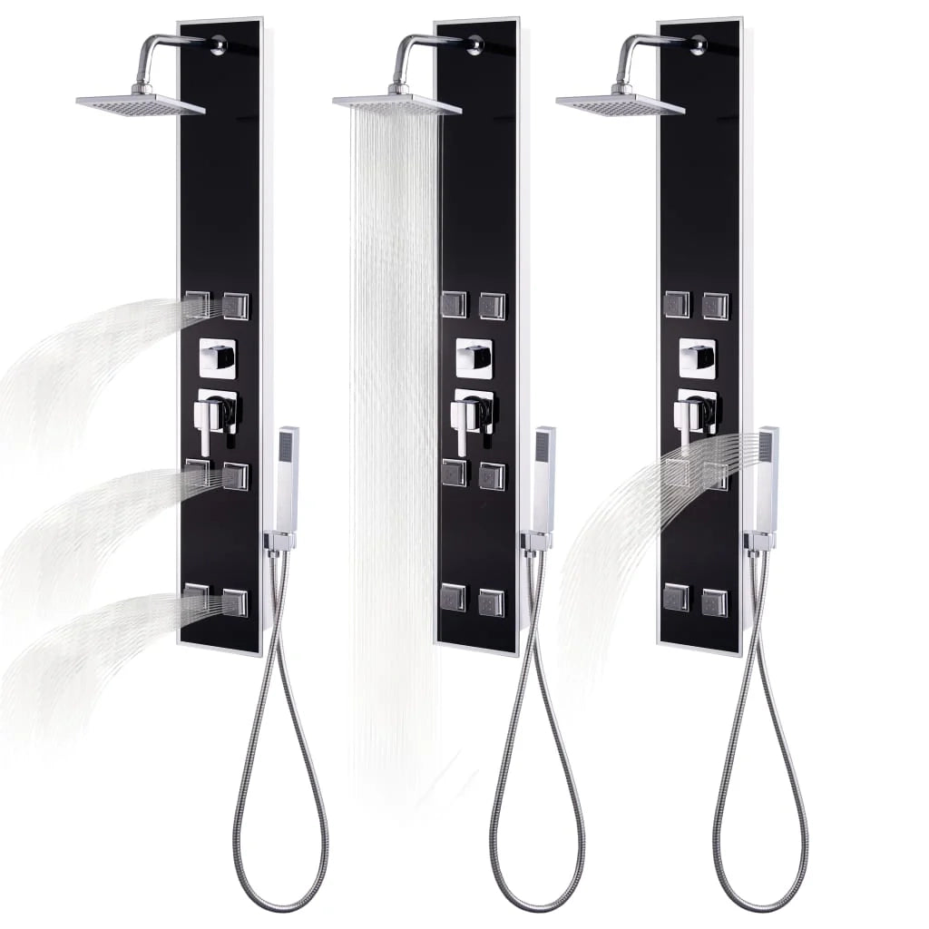 Pannello doccia con soffione rubinetto vetro acciaio inox 120 cm nero 02_0003432