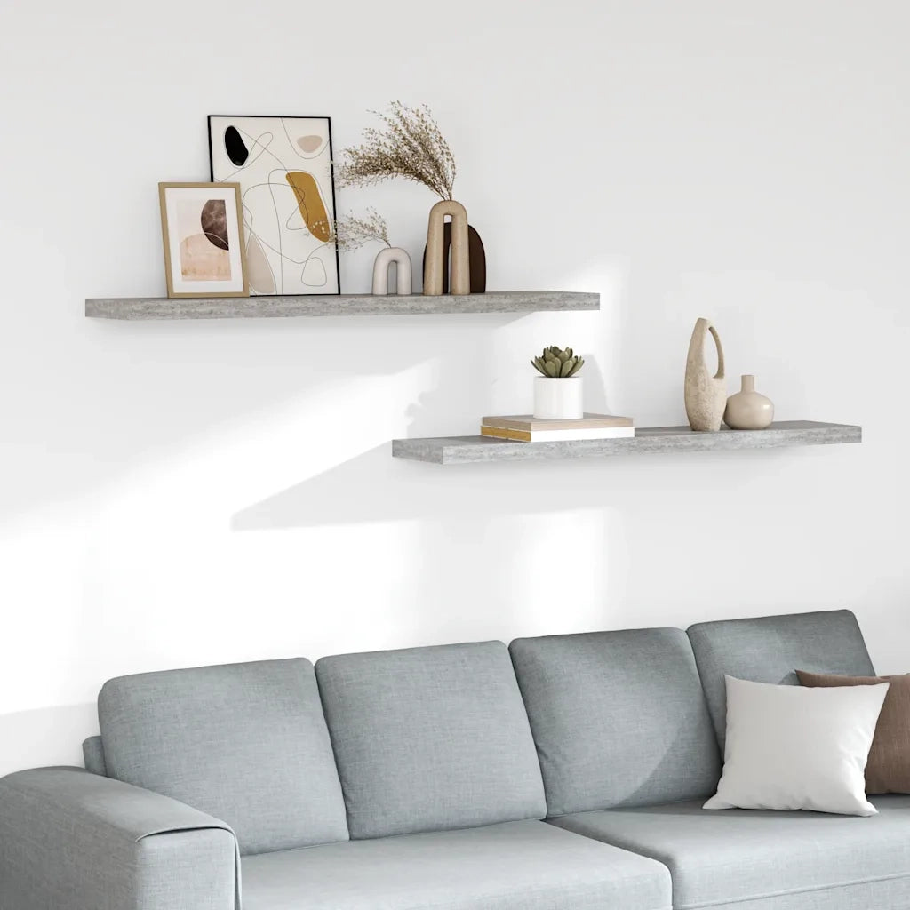Scaffali a Parete 2 pz Grigio Cemento 120x23,5x3,8 cm in MDF 326607