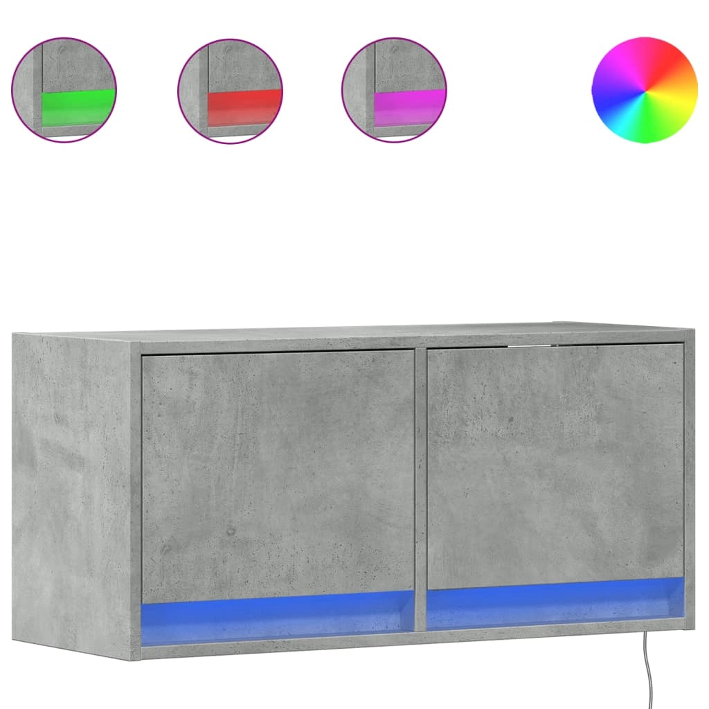 Mobile TV multimediale scaffale TV credenza mobile TV sala da pranzo soggiorno camera da letto montaggio a parete con luci LED 80 x 31 x 35 cm grigio 02_0027915