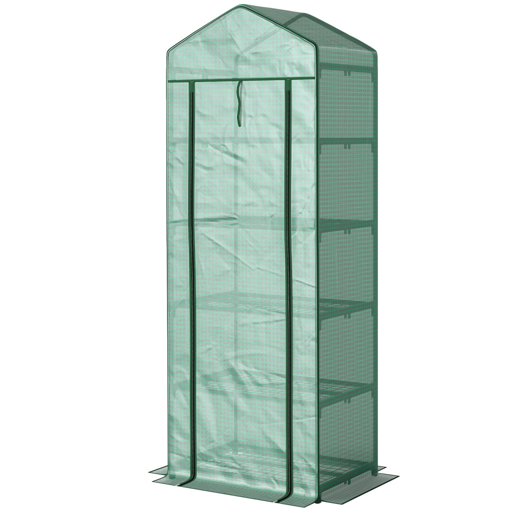 Serra per Piante a 5 Livelli con Porta a Zip, in Acciaio e PE, 69x49x193 cm, Verde