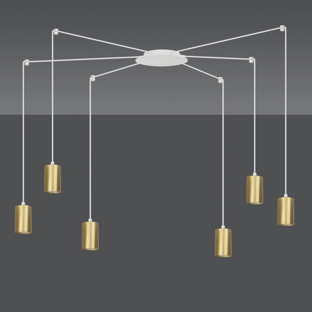 Lampada a sospensione TRAKER con diffusori oro e struttura bianca