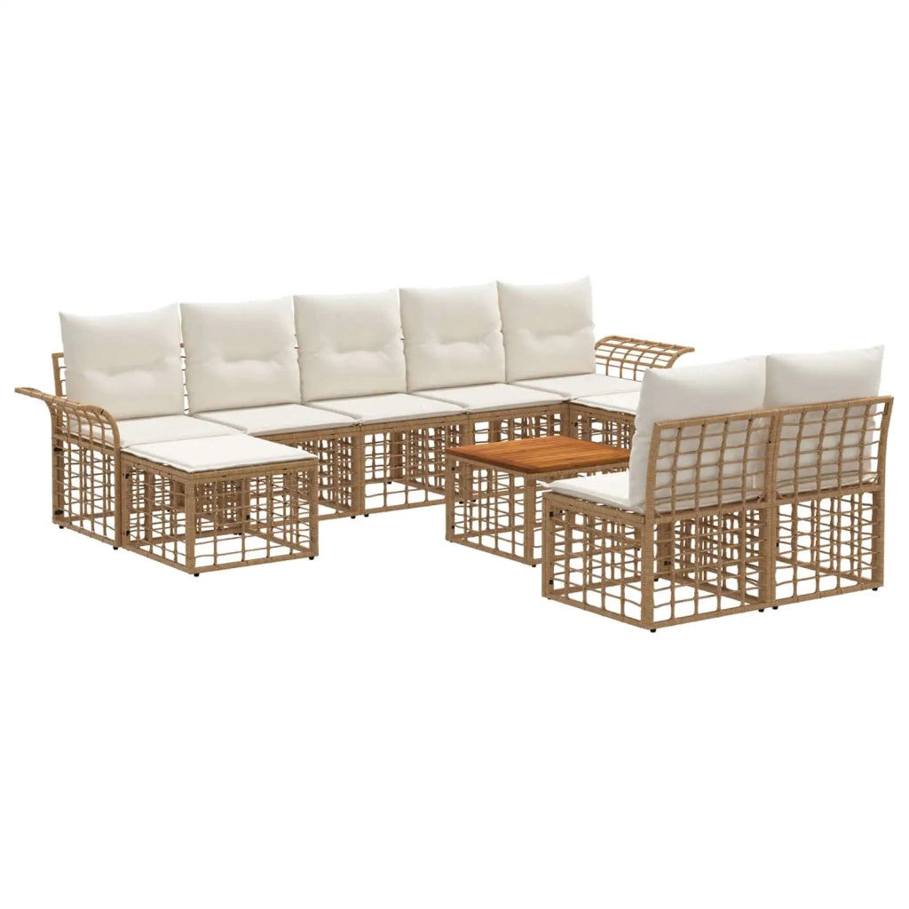 Set di divani da esterno 10 pcs Naturale e Bianco Crema