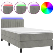 Letto singolo | Letto per adulti | Letto a Molle con Materasso e LED Grigio Chiaro 90x190 cm Velluto