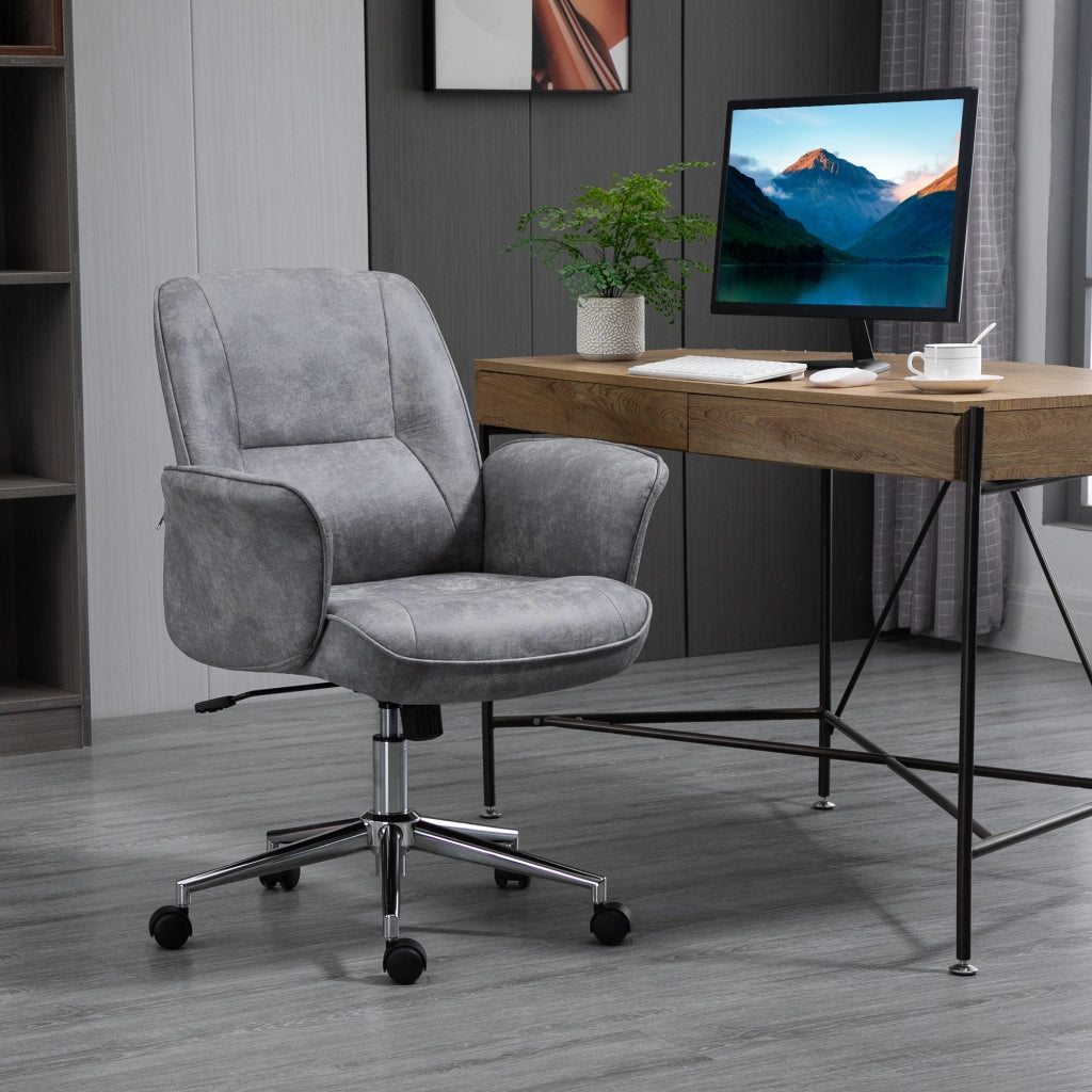 Sedia da ufficio ergonomica con altezza regolabile, funzione dondolo e base girevole, in poliestere grigio chiaro