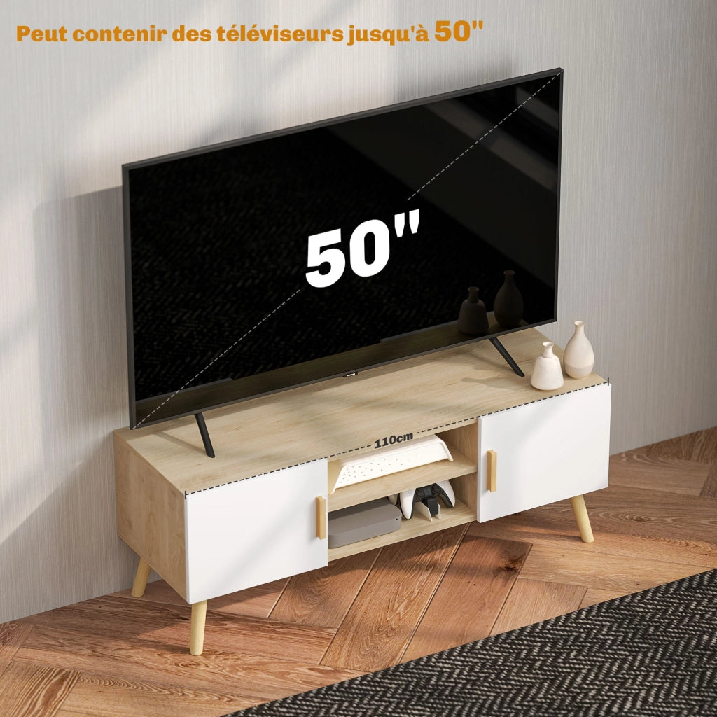 Mobile TV in legno con ripiani e ante ¨C zephmum ¨C 50 pollici, rovere
