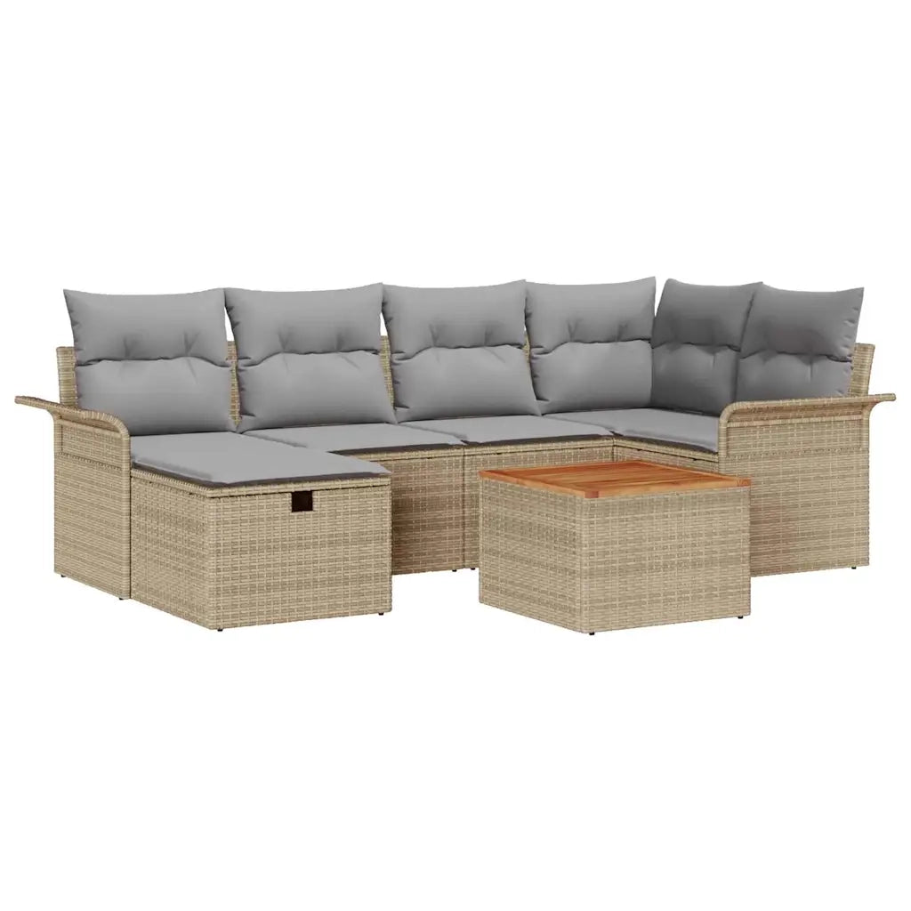 Set Divano da Giardino con cuscino 7 pcs Beige Poly Rattan