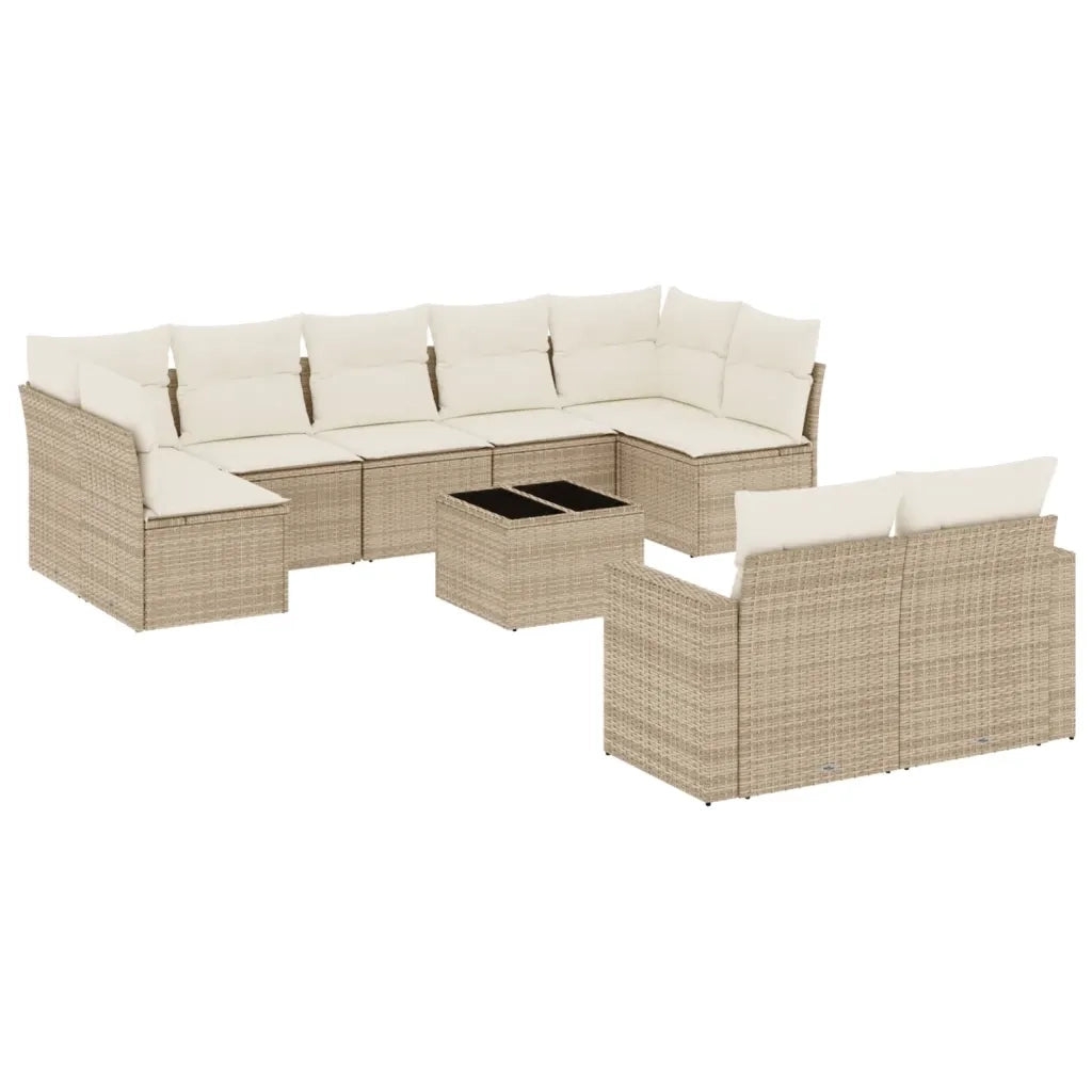 Set Divano da Giardino 10 pz con Cuscini Beige in Polyrattan 3251765