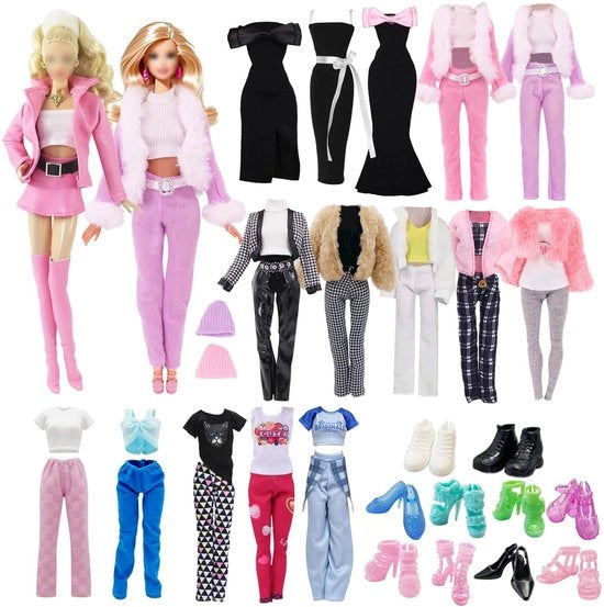 Abbigliamento per bambole 18 pezzi - Abito di moda per bambole - Abbigliamento morbido e stile - Tessuto a maglia a mano - Accessori sicuri in plastica - Adatto per bambole di 11,5 pollici