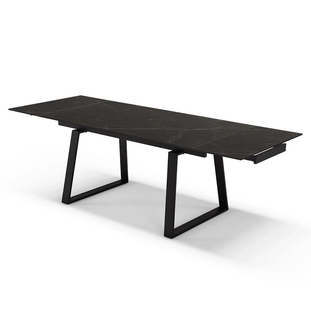Tavolo allungabile da pranzo Pietra Nera 160x90 modello ATLAS fino a 240 CM per sala da pranzo, cucina e soggiorno, design moderno con top in grès ceramico