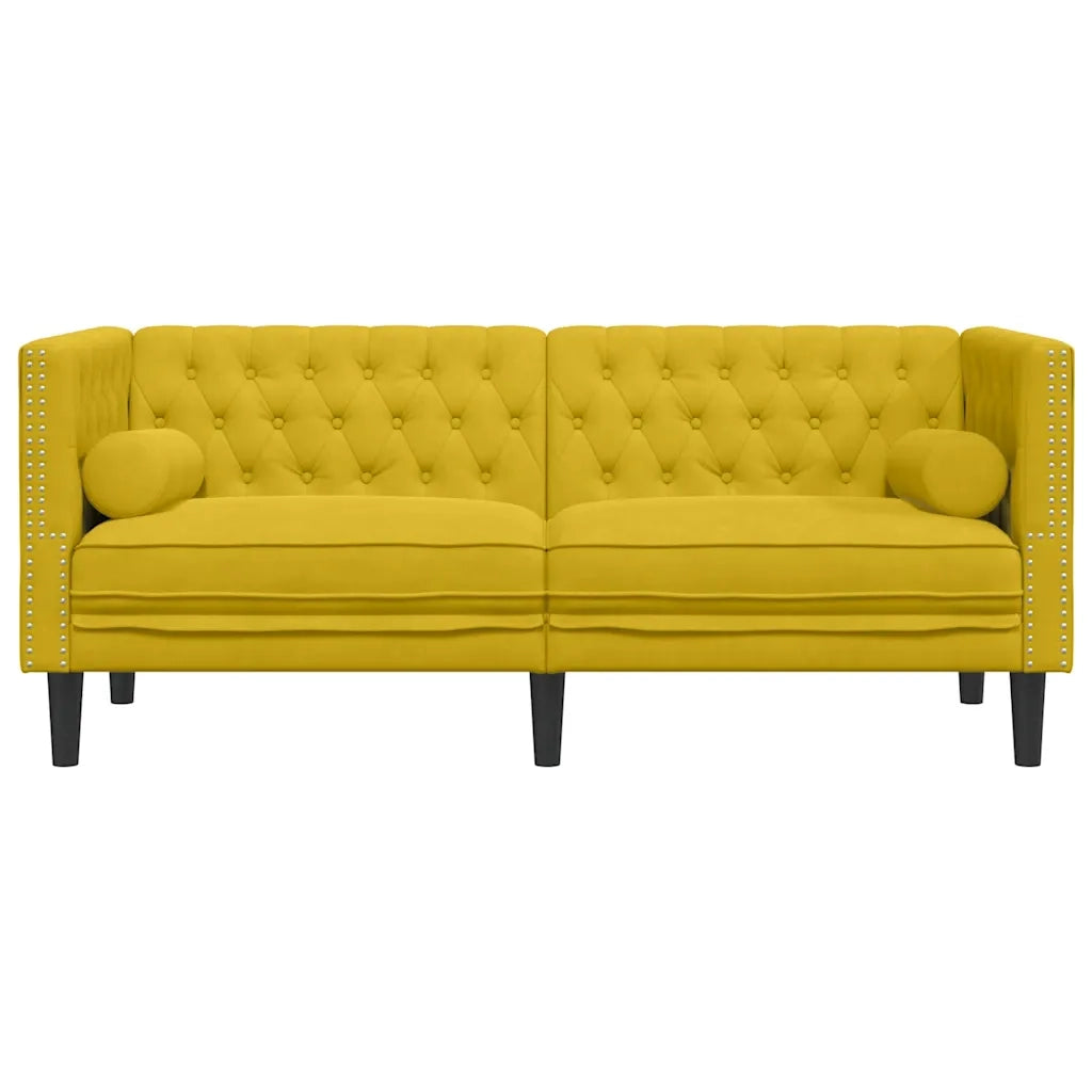 Divano Chesterfield con Rinforzi 2 Posti Giallo in Velluto 372689