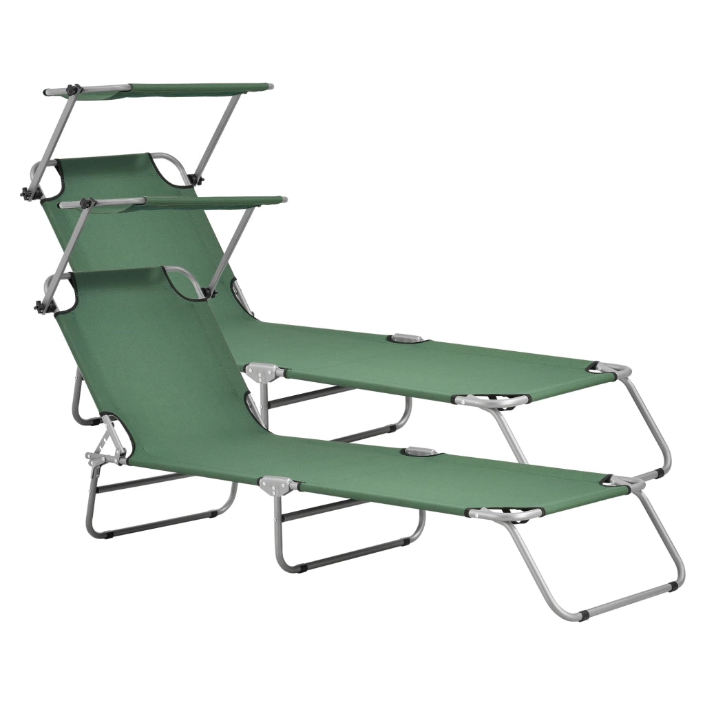 Set di 2 lettini prendisole con parasole acciaio poliestere argento verde scuro 03_0006429